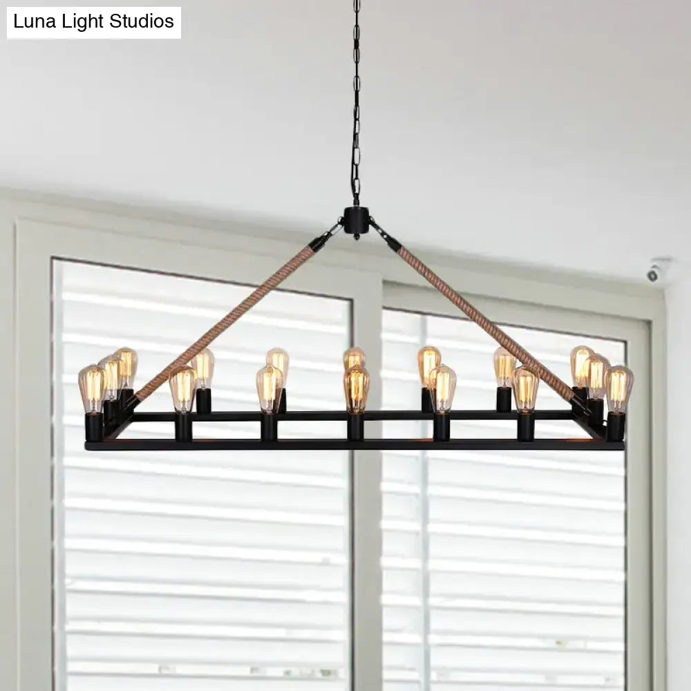 Industrial black metal and rope chandelier dining room e26 e27 bulbs