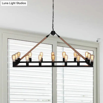 Industrial black metal and rope chandelier dining room e26 e27 bulbs