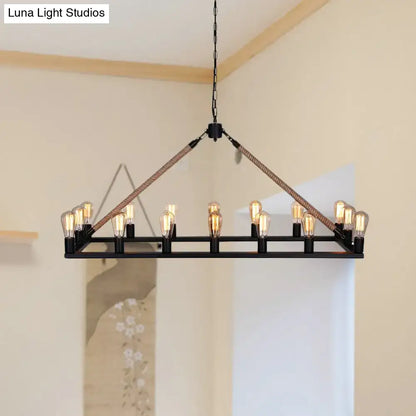 Industrial black metal and rope chandelier dining room e26 e27 bulbs