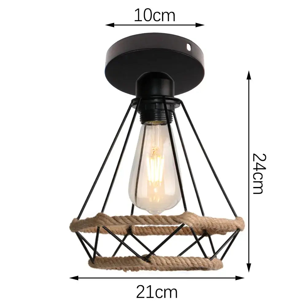 Industrial black metal and rope hanging lamp kitchen pendant light