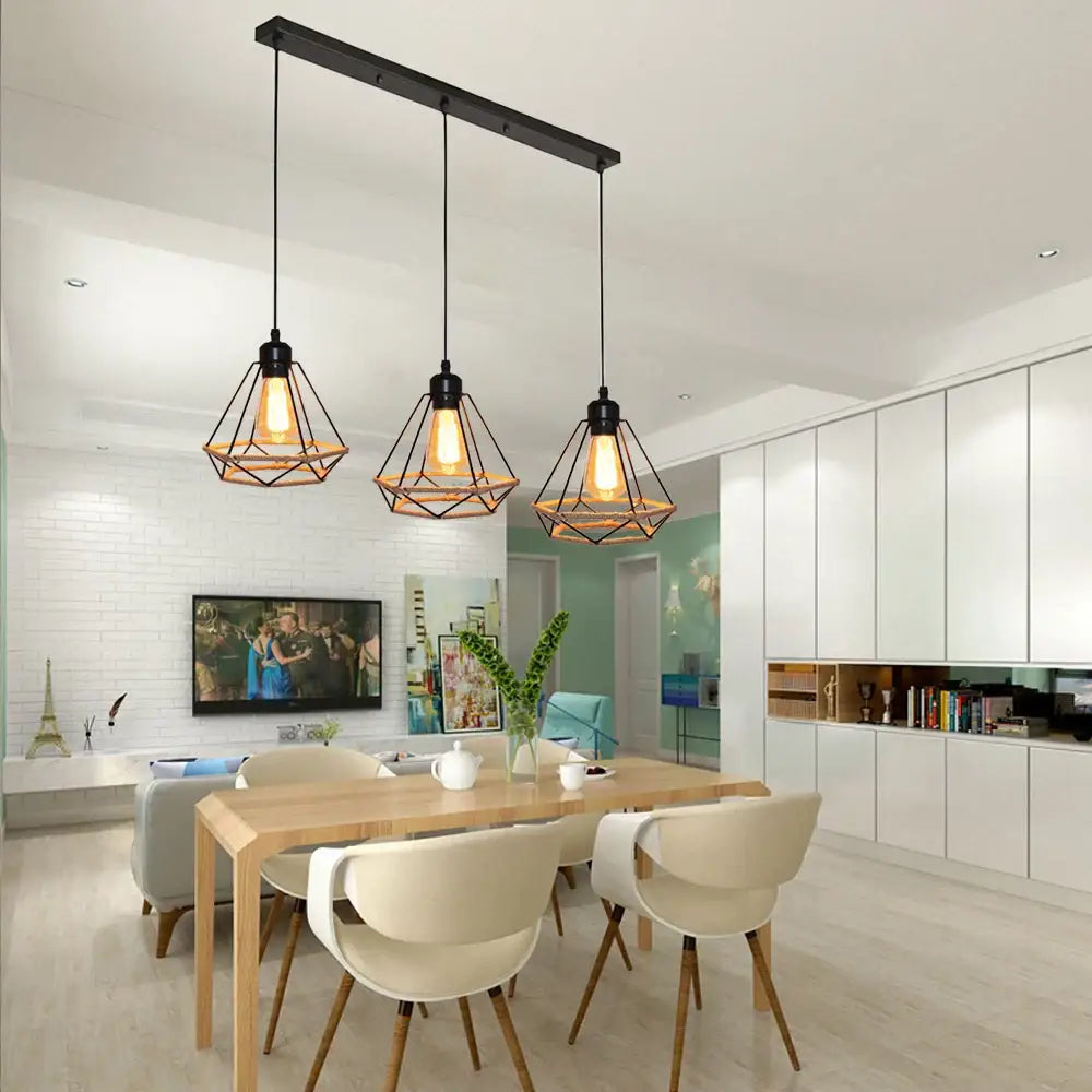 Industrial black metal and rope hanging lamp kitchen pendant light
