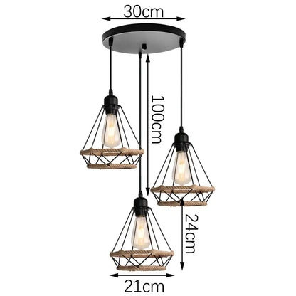 Industrial black metal and rope hanging lamp kitchen pendant light