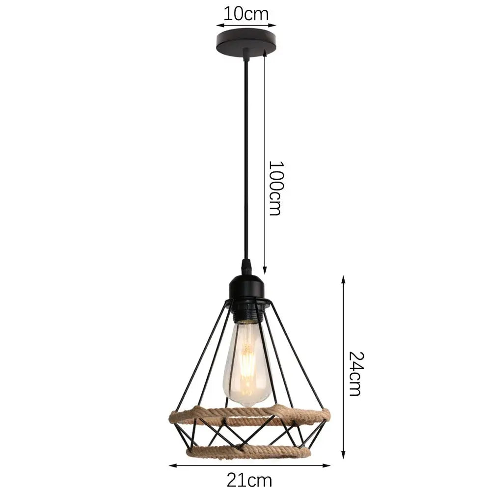 Industrial black metal and rope hanging lamp kitchen pendant light