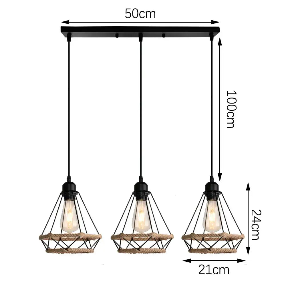 Industrial black metal and rope hanging lamp kitchen pendant light