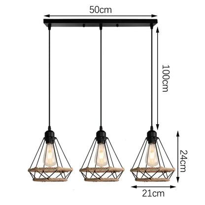 Industrial black metal and rope hanging lamp kitchen pendant light
