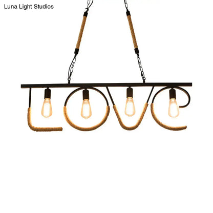 Industrial black metal and rope island lamp dining room love design