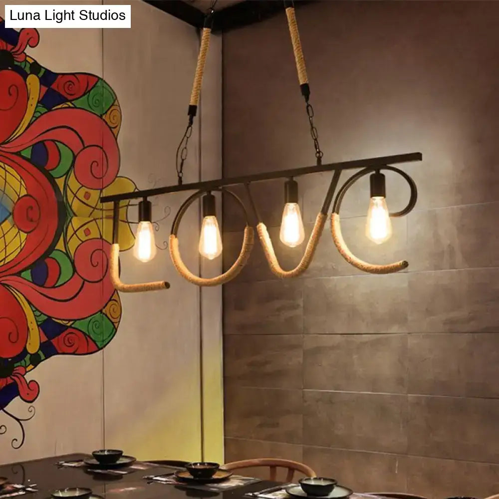 Industrial black metal and rope island lamp dining room love design