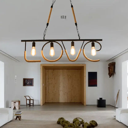 Industrial black metal and rope island lamp dining room love design
