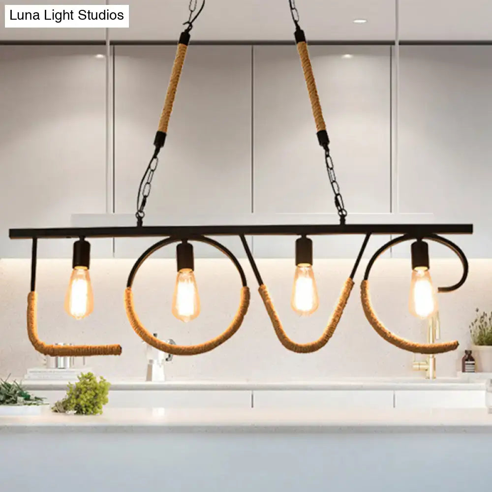 Industrial black metal and rope island lamp dining room love design