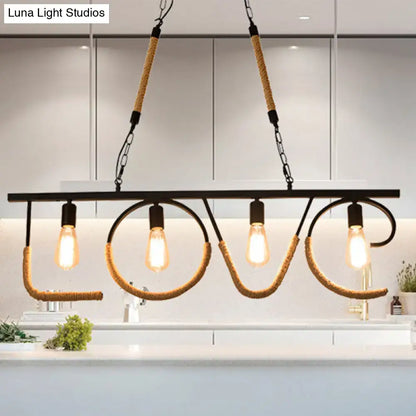 Industrial black metal and rope island lamp dining room love design
