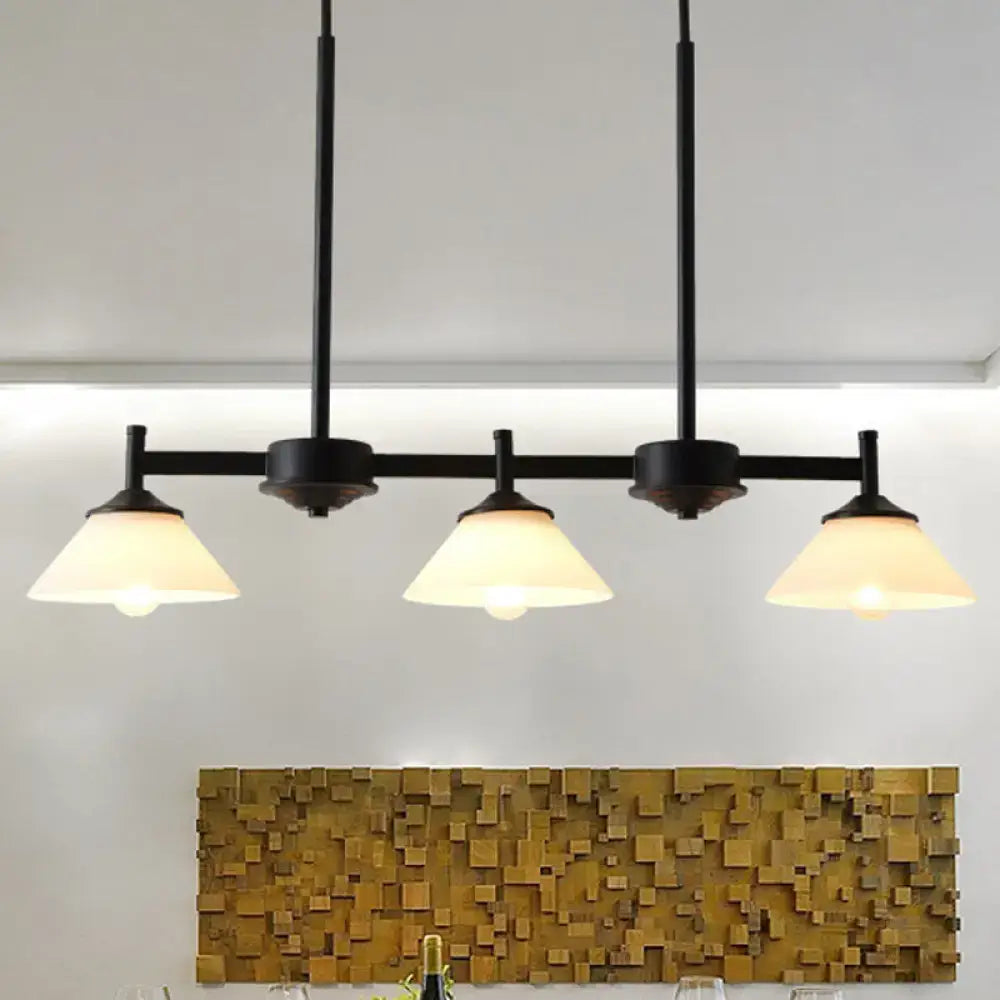 Industrial black metal and white glass pendant light dining room