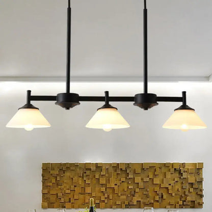 Industrial black metal and white glass pendant light dining room