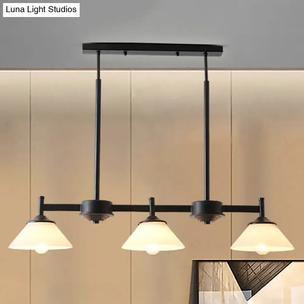 Industrial black metal and white glass pendant light dining room
