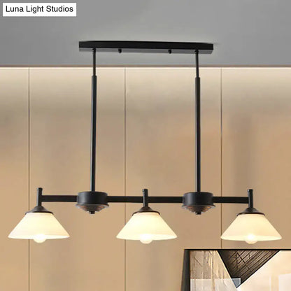 Industrial black metal and white glass pendant light dining room