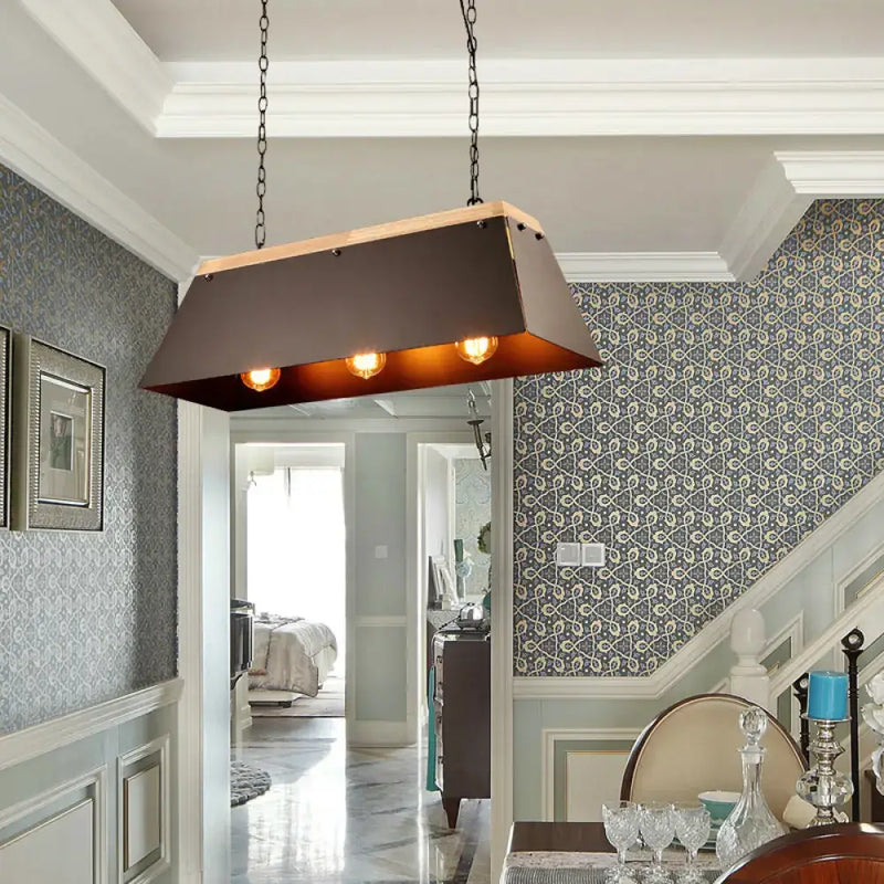Industrial black metal and wood pendant lamp dining room island lights