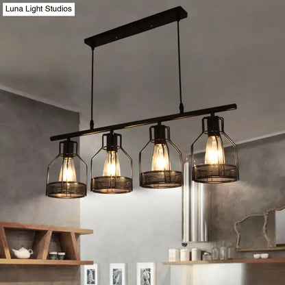 Industrial black metal bar chandelier bird cage kitchen island light