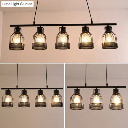 Industrial black metal bar chandelier bird cage kitchen island light