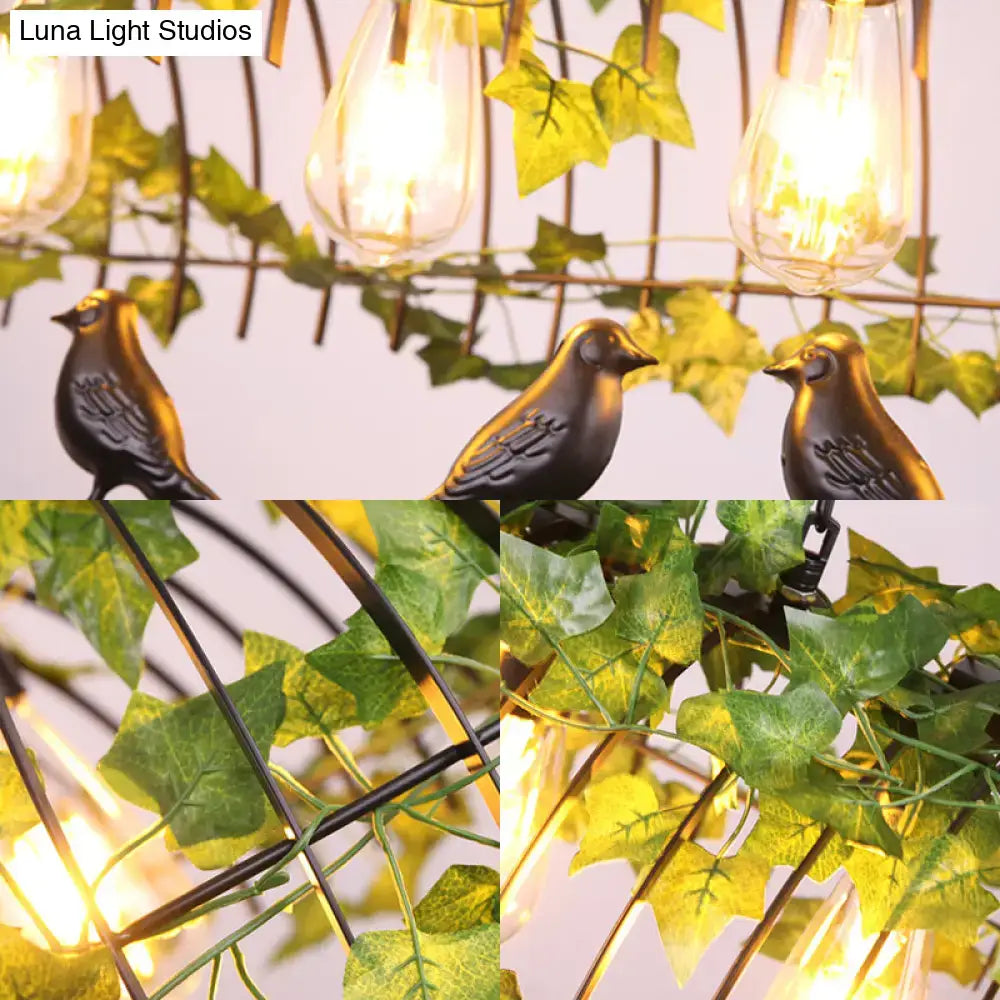 Industrial black metal bird cage dining room ceiling light