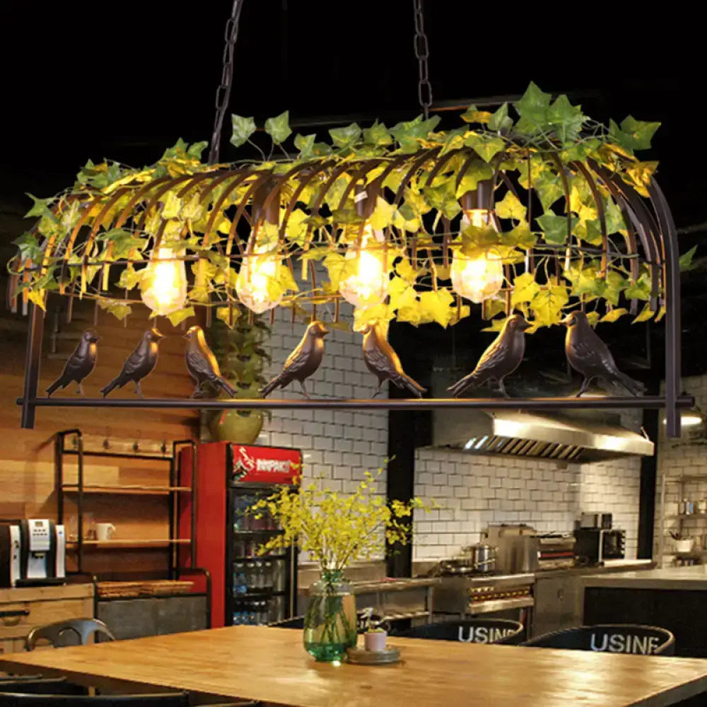 Industrial black metal bird cage dining room ceiling light