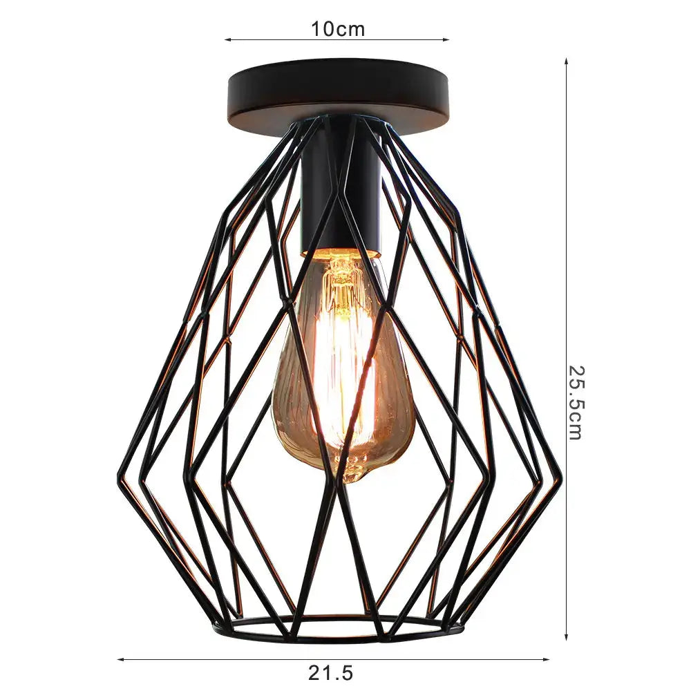 Industrial black metal cage ceiling light kitchen fixture
