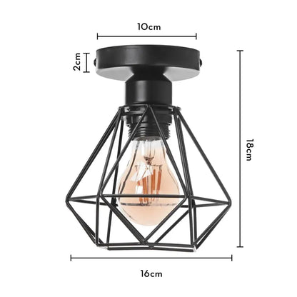Industrial black metal cage ceiling light kitchen fixture