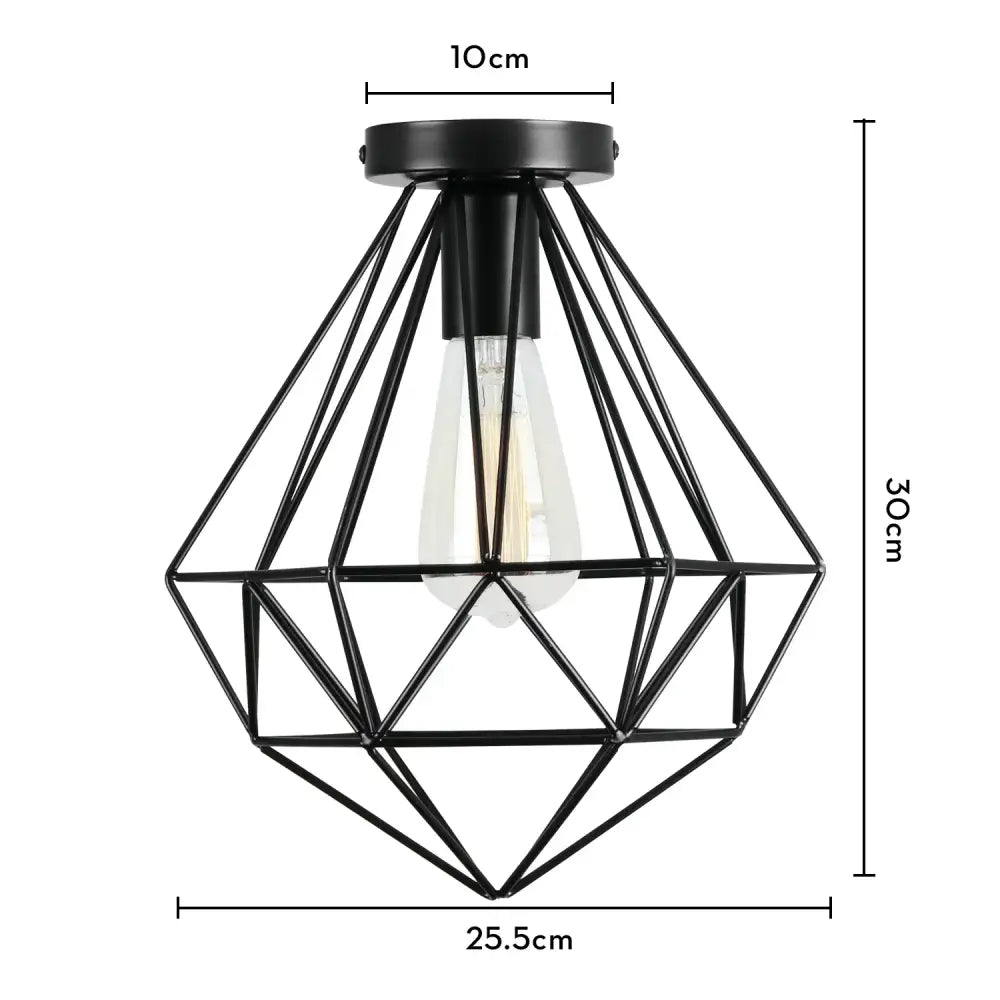 Industrial black metal cage ceiling light kitchen fixture