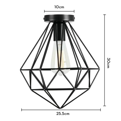 Industrial black metal cage ceiling light kitchen fixture