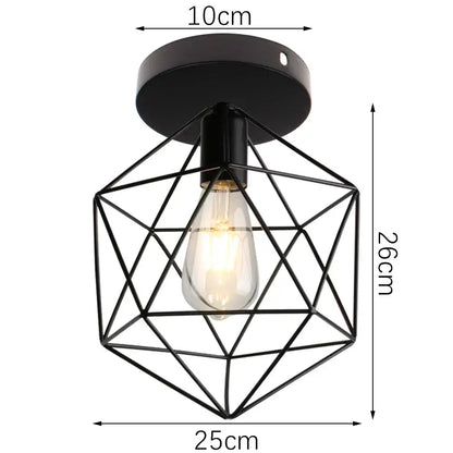 Industrial black metal cage ceiling light kitchen fixture