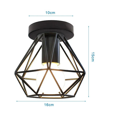 Industrial black metal cage ceiling light kitchen fixture
