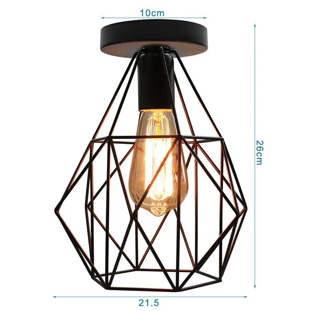 Industrial black metal cage ceiling light kitchen fixture