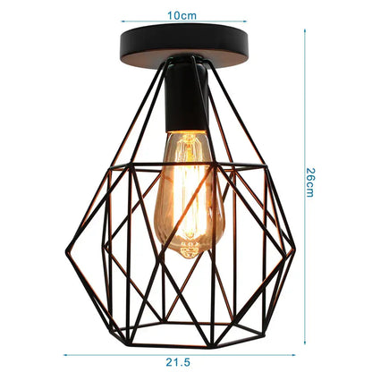 Industrial black metal cage ceiling light kitchen fixture