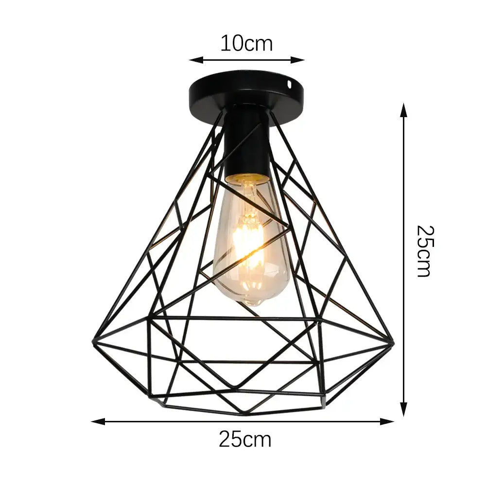 Industrial black metal cage ceiling light kitchen fixture