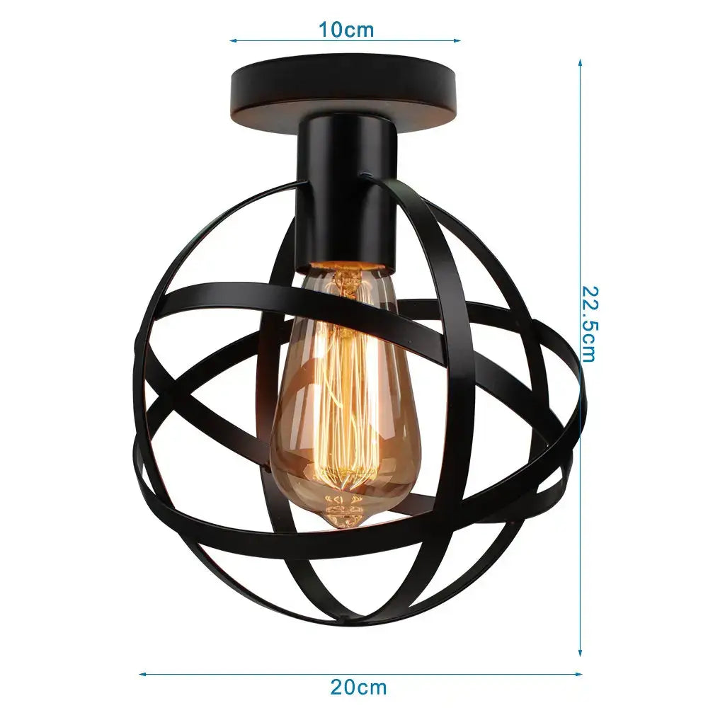 Industrial black metal cage ceiling light kitchen fixture