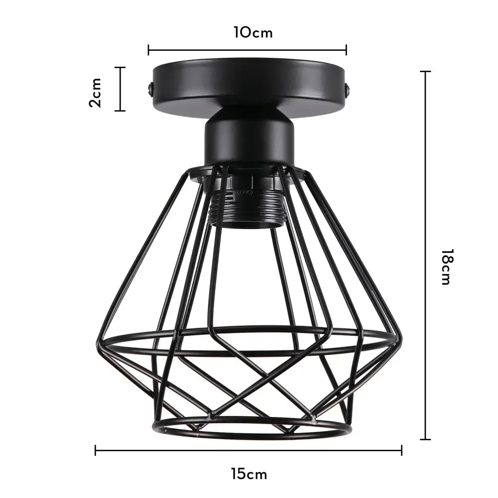 Industrial black metal cage ceiling light kitchen fixture
