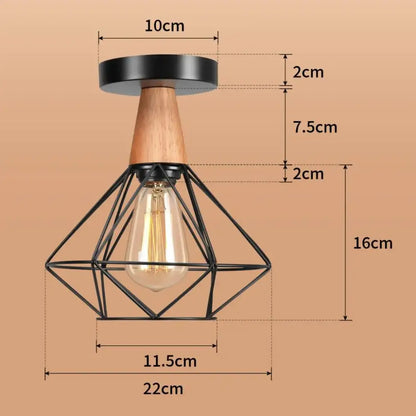 Industrial black metal cage ceiling light kitchen fixture