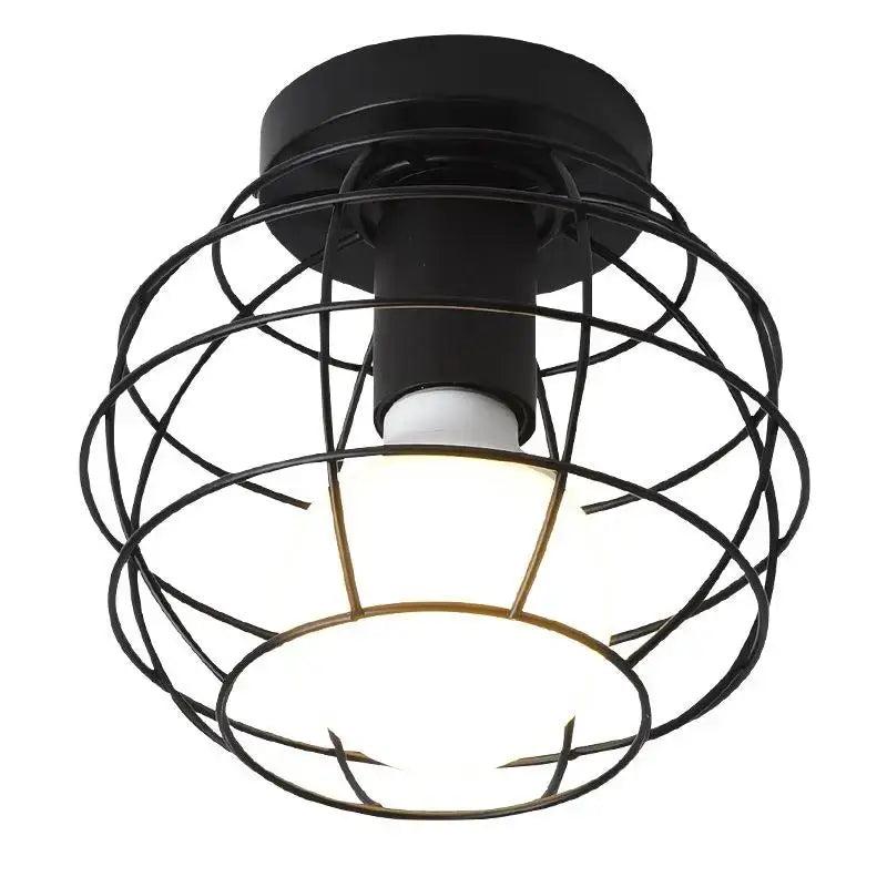 Industrial black metal cage ceiling light kitchen fixture