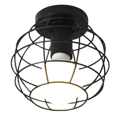 Industrial black metal cage ceiling light kitchen fixture