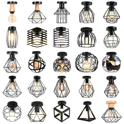 Industrial black metal cage ceiling light kitchen fixture