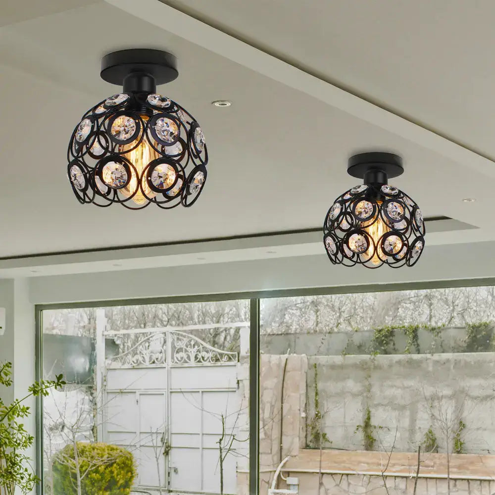 Industrial black metal cage ceiling light kitchen fixture