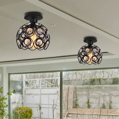 Industrial black metal cage ceiling light kitchen fixture