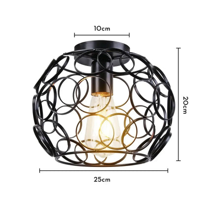 Industrial black metal cage ceiling light kitchen fixture