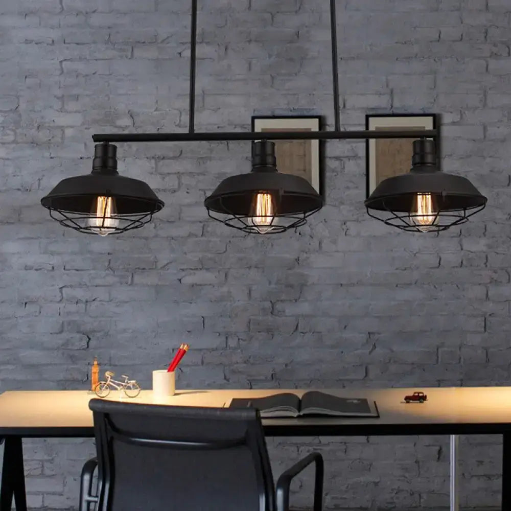 Industrial black metal cage island light for kitchen dining room
