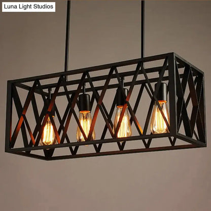 Industrial black metal cage island pendant light – kitchen chandelier