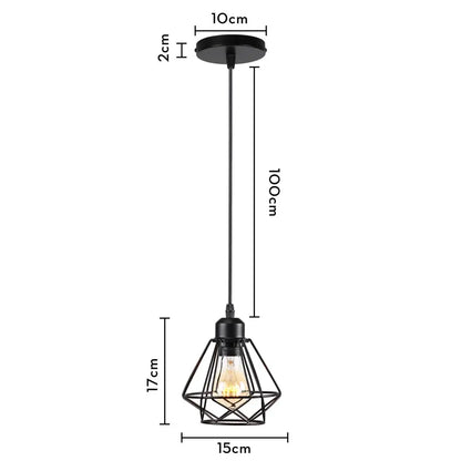 Industrial black metal cage mini pendant light dining room
