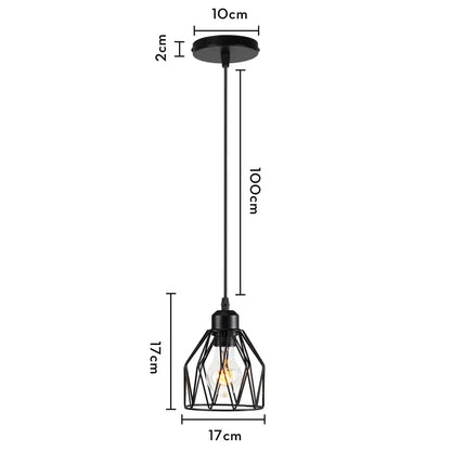Industrial black metal cage mini pendant light dining room