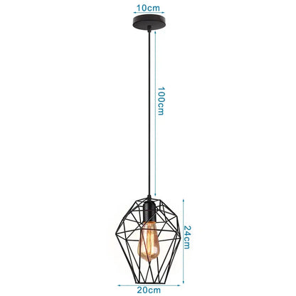 Industrial black metal cage mini pendant light dining room