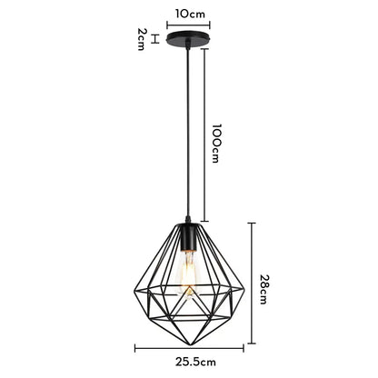 Industrial black metal cage mini pendant light dining room