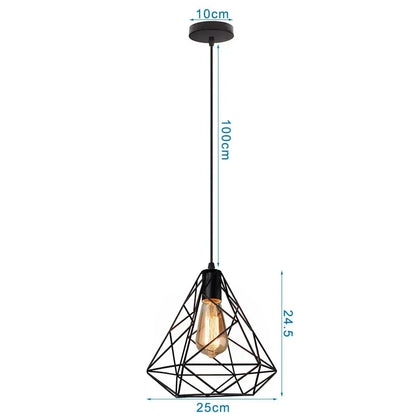 Industrial black metal cage mini pendant light dining room