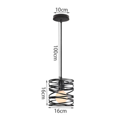 Industrial black metal cage mini pendant light dining room