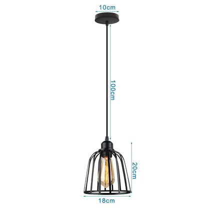 Industrial black metal cage mini pendant light dining room
